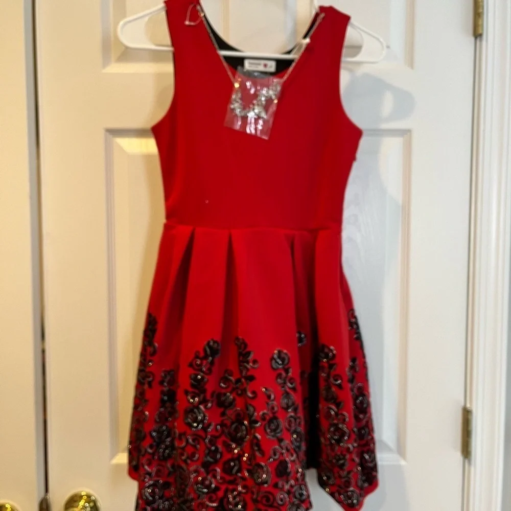 Beautee's Holiday Big Girls 3-Pc Velvet Shrug Dress w/Necklace (NEW)